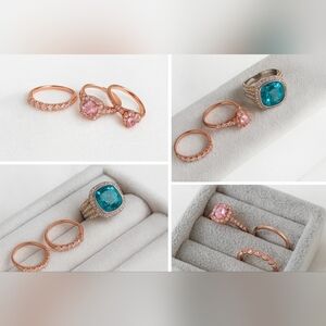 Elegant Pink and Blue Gemstone Ring Set size 7